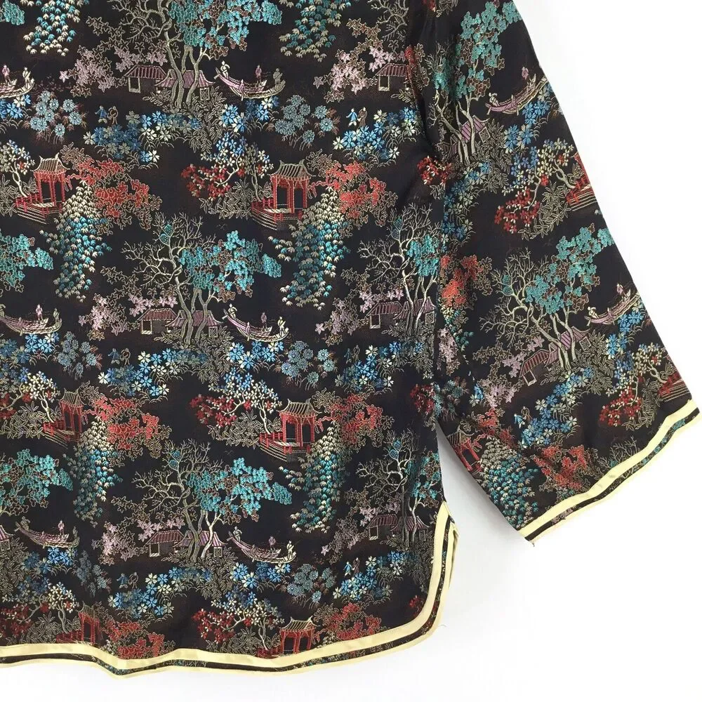 Vintage Solz Squirrel Satin Asian Jacket Womens sz L Black Multi 3/4 Sleeve NEW - Picture 8 of 11